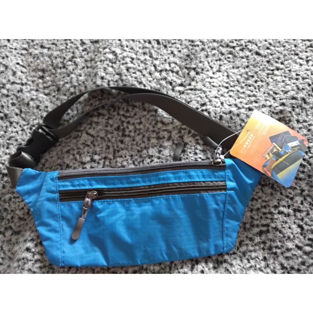 NuPouch Sporty Crossbody Bag Blue Waist Pack Water Repellent Travel Pouch NWT